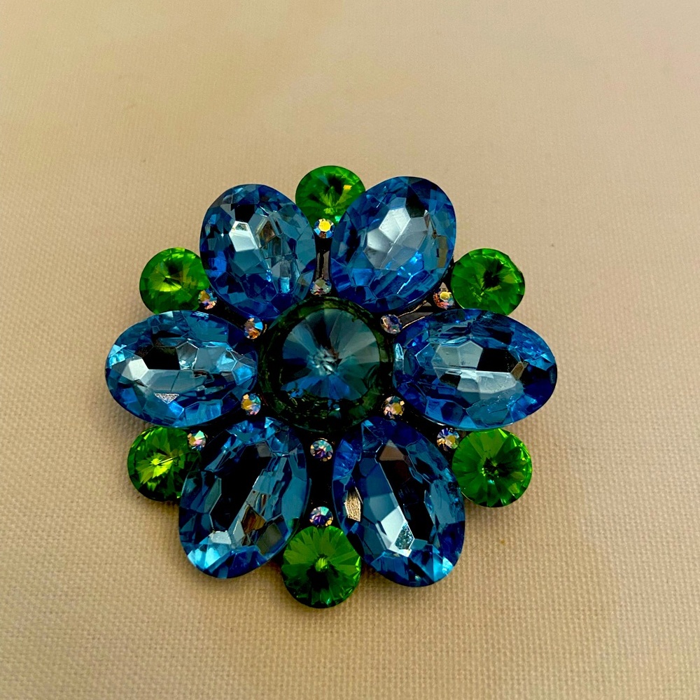 Vintage blues and greens rosette pin